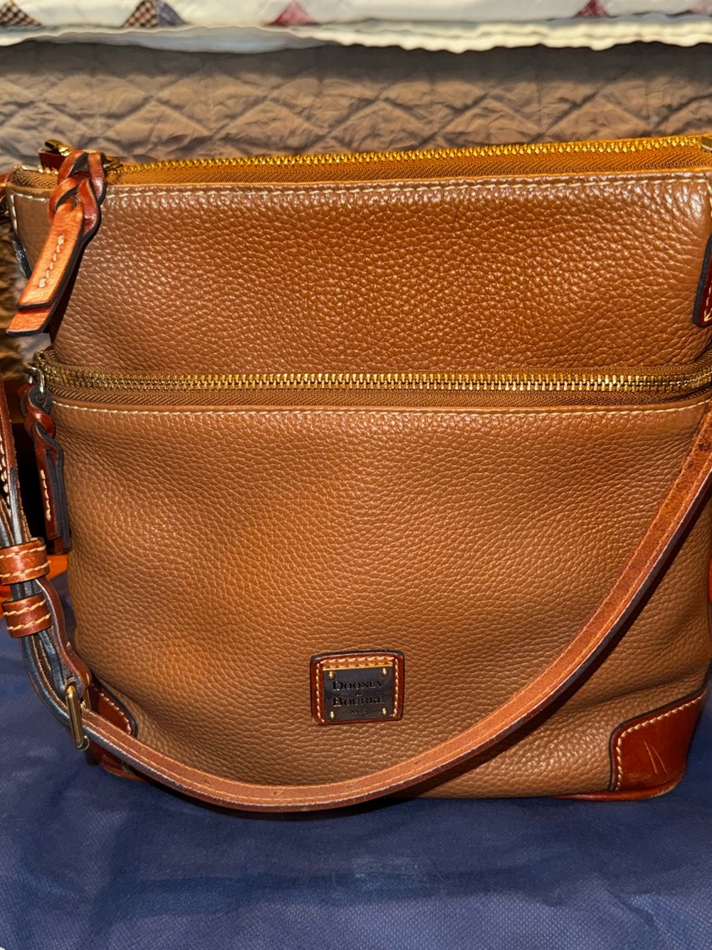 Dooney & Bourke Tan Pebbled Leather Crossbody Messenger Bag